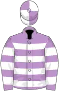Mauve and white hoops, quartered cap