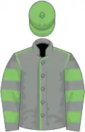 Grey, light green seams, hooped sleeves, light green cap