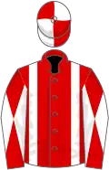 Red, white braces, diabolo on sleeves, quartered cap