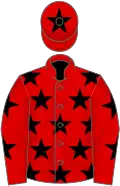 Red, black stars, black star on cap