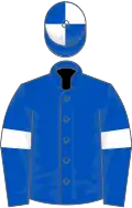 Royal blue, white armlets, quartered cap
