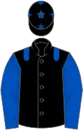 Black, royal blue epaulettes and sleeves, royal blue stars on cap