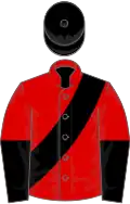 Red, Black sash, halved sleeves, Black cap