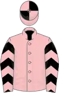 Pink, black chevrons on sleeves, quartered cap