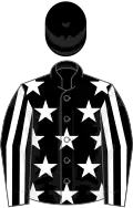 Black, white stars, striped sleeves, black cap
