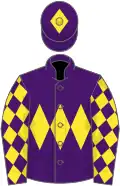 Purple, yellow triple diamond, diamonds on sleeves, purple cap, yellow diamond