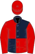 Dark blue and red (quartered), red sleeves and cap