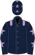 Dark blue, mauve epaulets, dark blue sleeves, mauve stars and cap