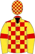 Red and yellow check, yellow sleeves, red armlets