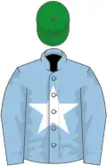 Light blue, white star, green cap