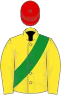 Yellow, green sash, red cap
