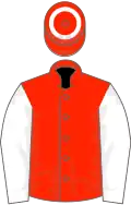 Scarlet, white sleeves, scarlet cap with white hoop