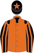 Orange, black epaulets, black and orange striped sleeves, black cap, orange star