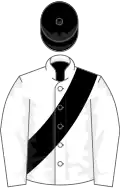 White, black sash, black cap