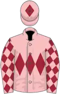 Pink, maroon triple diamond, diamonds on sleeves, diamond on cap