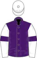 Purple, white sleeves, purple armlets, white cap