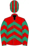 Red, emerald green chevrons, striped cap