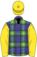 Gordon tartan, yellow sleeves and cap