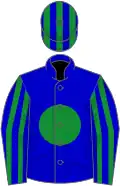 Blue, green disc, striped sleeves and cap
