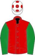 Red, green sleeves, white cap, red spots