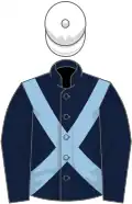 Dark blue, light blue crossbelts, white cap