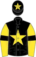 Black, yellow star, yellow sleeves, black armlets, black cap, yellow star