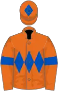 Orange, royal blue triple diamond and armlets, diamond on cap