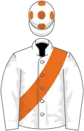 White, orange sash and spots on cap
