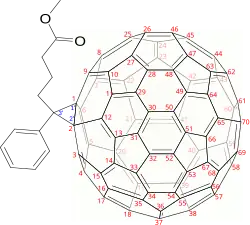 C 71-PCBM, [1,2]-isomer. IUPAC name is methyl 4-(3’-phenyl-3’H-cyclopropa[1,2](C 70-D5h(6))[5,6]fullerene-3’-yl)butyrate.