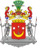 Sas coat of arms in red "Gules" tincture of the Komarnicki herbu Sas house