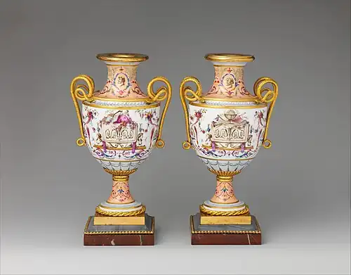 Pair of vases; 1789; hard-paste porcelain, gilt bronze, marble; height (each): 23 cm; Metropolitan Museum of Art