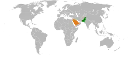 Map indicating locations of Pakistan and Saudi Arabia