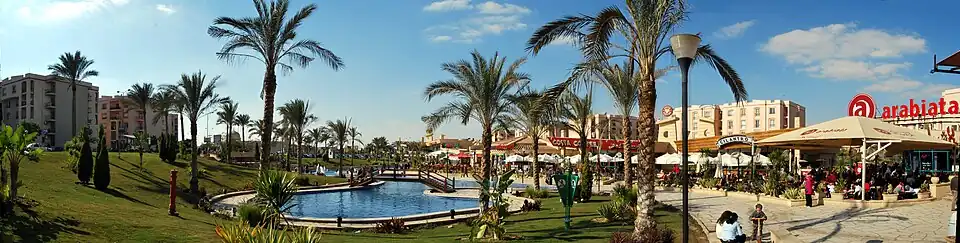 A panorama of El Rehab City Food Court in northern New Cairo