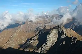 Făgăraș Mountains - from above 2000m, towards Moldoveanu Peak (furthest in the image)
