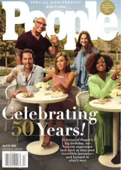 Well-known celebrities in the PEOPLE magazine cover. Front cover headline says, "Celebrating 50 Years!"
