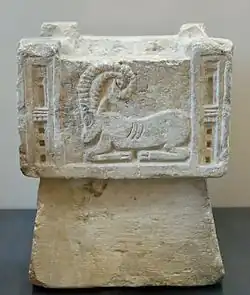 Perfume-burner with an ibex; 1st–3rd century AD; limestone; from Yemen; height: 30 cm, width: 24 cm, depth: 24 cm; Louvre