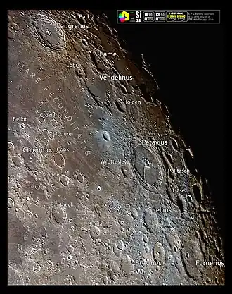 The crater area (top) in selenochromatic format (Si)