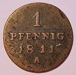 Brandenburg pfennig of 1811, reverse
