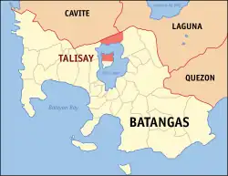 Map of Batangas with Talisay highlighted