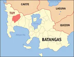 Map of Batangas with Tuy highlighted