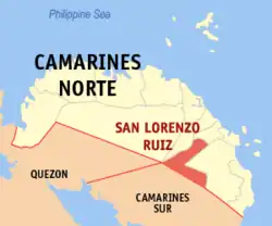 Map of Camarines Norte with San Lorenzo Ruiz highlighted