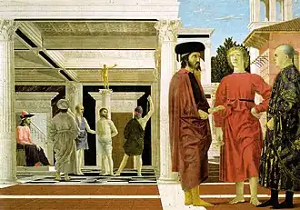 Piero della Francesca's Flagellation, possibly depicting John VIII as Pontius Pilatus (the leftmost figure)
