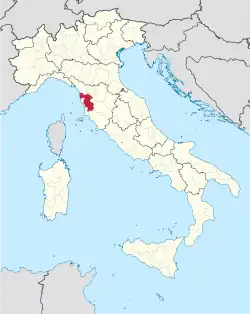 Map highlighting the location of the province of Pisa in Italy