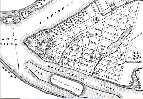 1795: The Block House is visible to the left of the fort's wall.