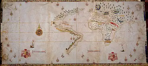 Image 20The Salviati Planisphere, a 1526 version of the Padrón Real provided by Charles V to the cardinal who officiated his wedding to Isabella of Portugal. (from History of cartography)