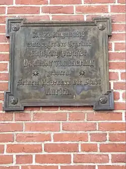 Plaquette at the birthplace of Rudolf von Jhering in Aurich (Germany)