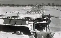 A destroyed bridge over the river