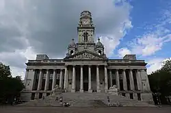 A front-facing view of Portsmouth Guildhall and the surrounding civic offices