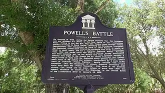 Park Sign displaying Information about the First Battle of the Loxahatchee.
