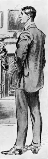 drawing of tall, slim young man of assured bearing, smartly dressed